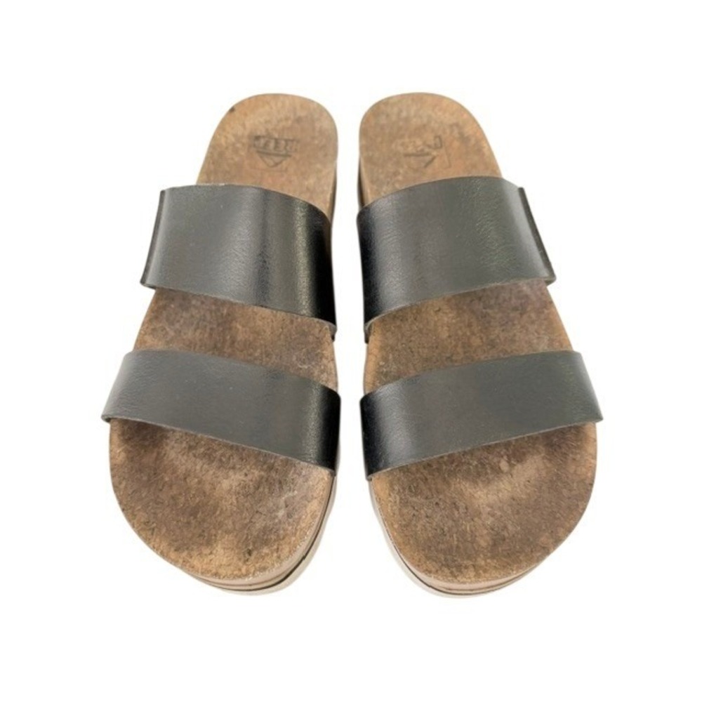 Reef Vista Hi Womens 9 Black Platform Slide Sandals Double Strap Chunky Sole